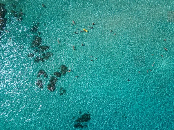 Letecký Pohled Lidi Kteří Letní Sezóně Plavou Moři — Stock fotografie