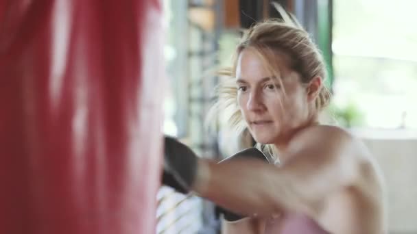 Jovem Mulher Esportiva Ginásio Boxe — Vídeo de Stock