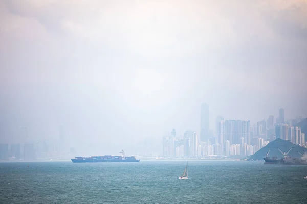 Haze day of Victoria Harbour, Hong Kong, Pollution environment