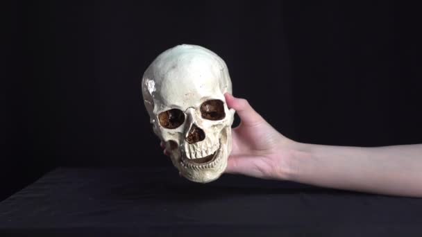 Belo Crânio Uma Bela Mão — Vídeo de Stock