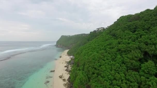 Bela Vista Aérea Praia Com Areia Preta Selva Tropical — Vídeo de Stock