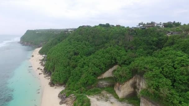 Bela Vista Aérea Praia Com Areia Preta Selva Tropical — Vídeo de Stock