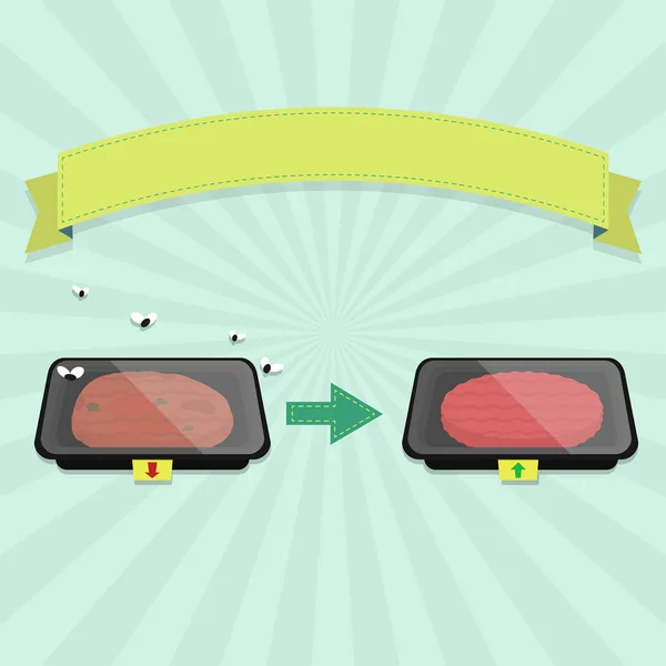 Bandeja Carne Hamburguesa Podrida Con Moscas Bandeja Carne Hamburguesa Fresca — Archivo Imágenes Vectoriales