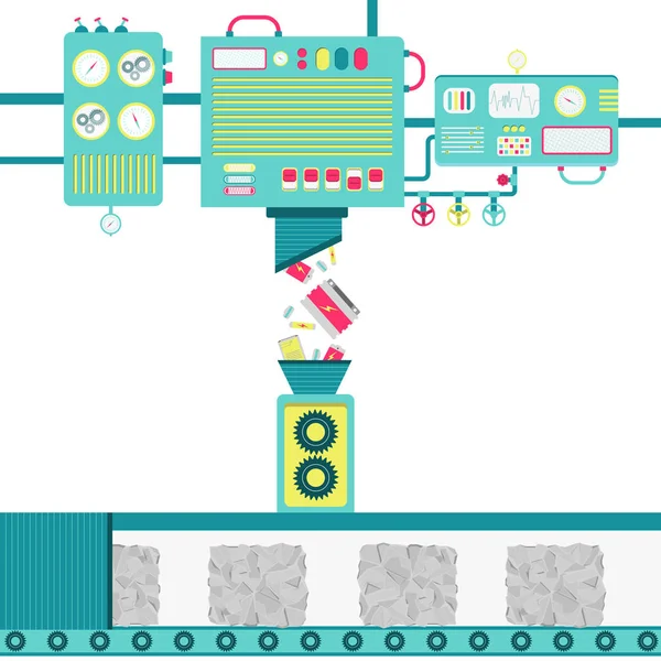 Recyclage Des Piles Périmées Machines Traitant Les Batteries Tournant Bloc — Image vectorielle