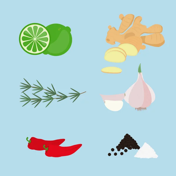 Λαχανικά Για Καρύκευμα Βότανα Και Λαχανικά Που Χρησιμοποιούνται Στη Μαγειρική — Διανυσματικό Αρχείο