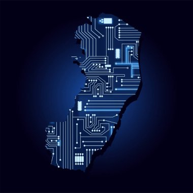 Teknolojik elektronik devreile Espirito Santo kontur haritası. Brezilya eyaleti. Mavi arka plan.