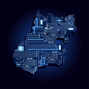 Teknolojik elektronik devreile Goias kontur haritası. Brezilya eyaleti. Mavi arka plan.
