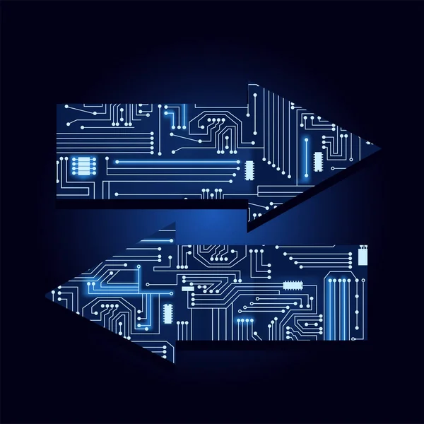 Deux Flèches Pointant Vers Les Côtés Opposés Remplis Circuit Électronique — Image vectorielle