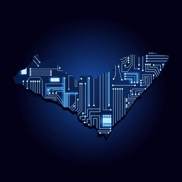 技術エレクトロニクス回路とアラゴアスの輪郭マップ ブラジルの州 青い背景 — ストックベクタ
