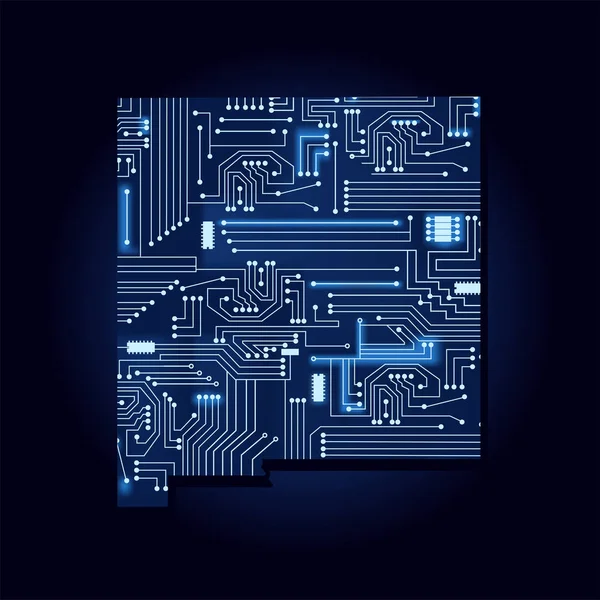 Mapa Konturu Nowego Meksyku Obwodu Elektroniki Technologicznej Stanu Usa Niebieskie — Wektor stockowy