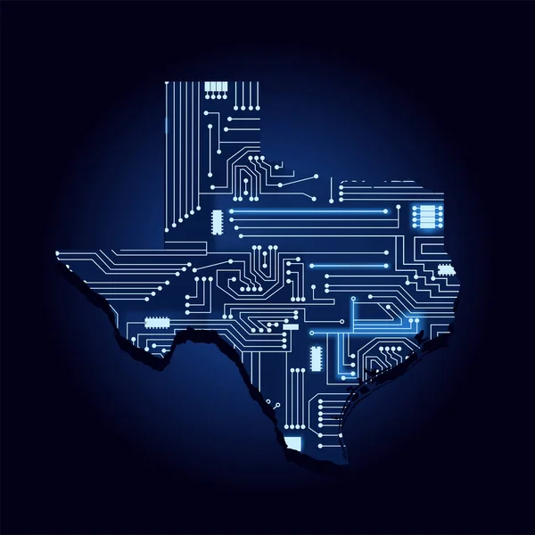 Mappa Contorno Del Texas Con Circuito Elettronico Tecnologico Stati Uniti — Vettoriale Stock
