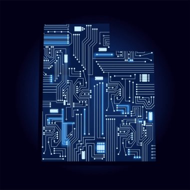 Teknolojik elektronik devresi ile Utah kontur haritası. ABD eyaleti. Mavi arka plan.