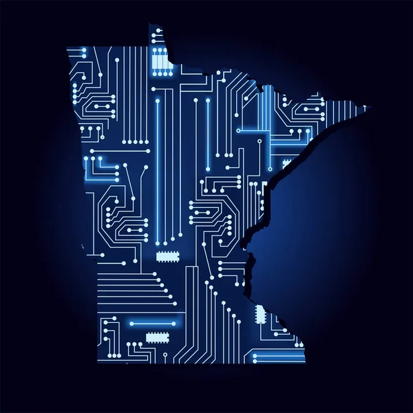 Obrysový Plán Minnesota Obvodem Technologické Elektroniky Stát Usa Modré Pozadí — Stockový vektor