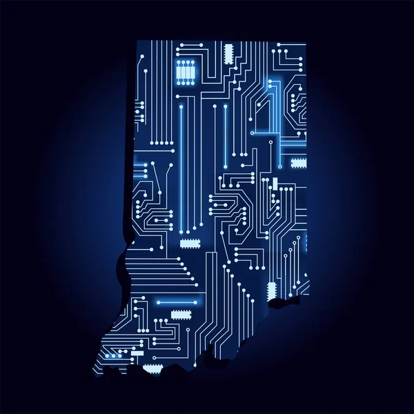 Mappa Contorno Dell Indiana Con Circuito Elettronico Tecnologico Stati Uniti — Vettoriale Stock