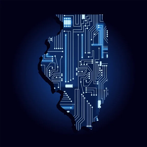 Carte Contour Illinois Avec Circuit Électronique Technologique Etats Unis Fond — Image vectorielle