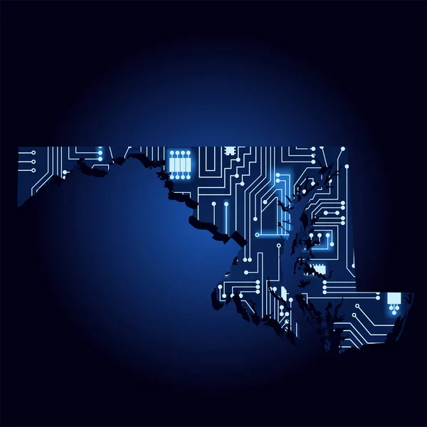 Mapa Contorno Maryland Com Circuito Eletrônico Tecnológico Estado Dos Eua — Vetor de Stock