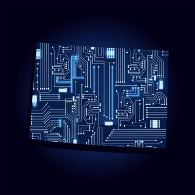 Teknolojik elektronik devreile Colorado Kontur haritası. ABD devleti. Mavi arka plan.