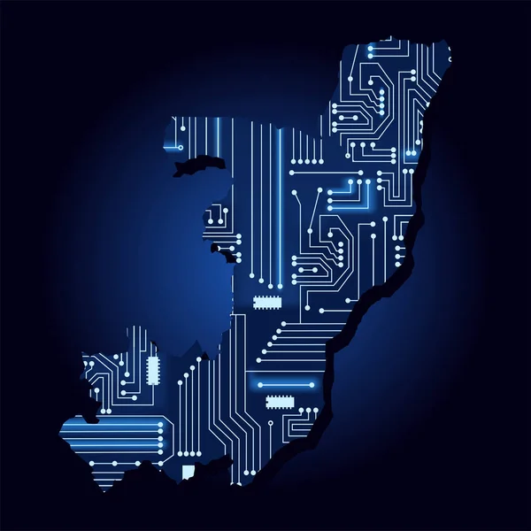 Contour Kaart Van Congo Met Een Technologisch Elektronica Circuit Afrikaans — Stockvector