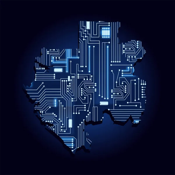 Mappa Contorno Del Gabon Con Circuito Elettronico Tecnologico Paese Africano — Vettoriale Stock