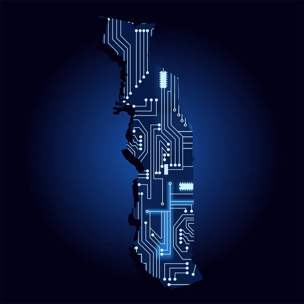 Contour Kaart Van Togo Met Een Technologische Elektronica Circuit Afrikaans — Stockvector
