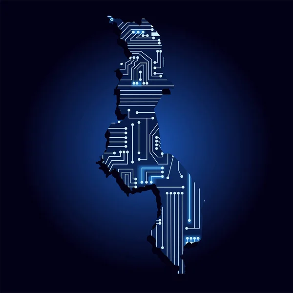 Contour Kaart Van Malawi Met Een Technologisch Elektronica Circuit Afrikaans — Stockvector