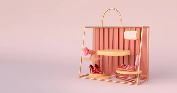 木制讲台和金袋轮廓的3D渲染 — 图库照片