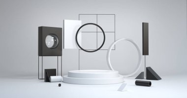 Beyaz podyumun 3B görüntüsü.