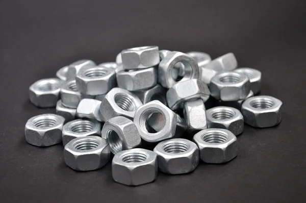 Metal Nuts Black Background — Stock Photo, Image