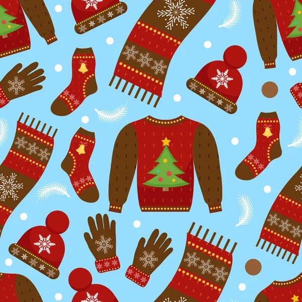 Urlaub Weihnachten nahtlose Muster. Winterkleidung endlose Textur, Hintergrund. warme Kleidung Hintergrund. Vektorillustration — Stockvektor