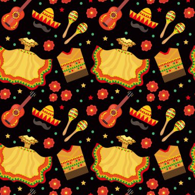 Cinco de Mayo seamless modeli. Meksika tatil sonsuz arka plan, doku. Vektör çizim.