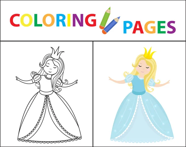 Página de libro para colorear para niños. Cenicienta princesita. Bosquejo esquema y la versión en color. Educación infantil. Ilustración vectorial . — Vector de stock