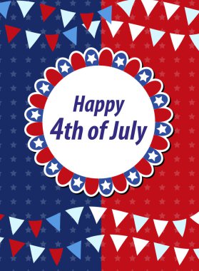 Mutlu 4 Temmuz tebrik kartları, poster. Tasarımınız için Amerikan Bağımsızlık Günü şablonu. Vektör illüstrasyonu