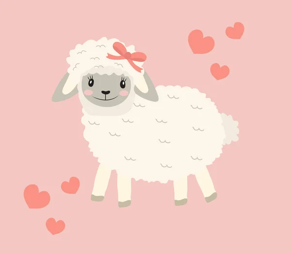 Mignon petit mouton clip art drôle animal souriant. Illustration vectorielle — Image vectorielle