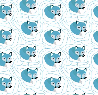 Mavi tilki dikişsiz desen. Çocuklar, Bebek sonsuz arka plan, doku tekrarlayan. Vektör çizimi.