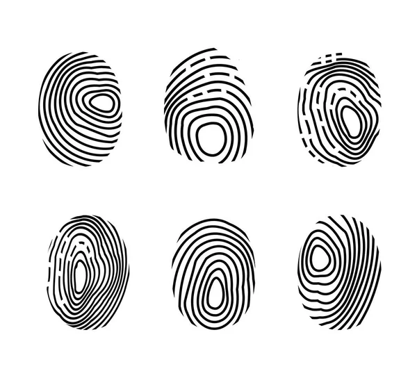 Vingerafdruk pictogram instellen. Politie scanner duim, identiteit persoon beveiliging. Biometrische autorisatie voor vinger technologie. Vector illustratie — Stockvector