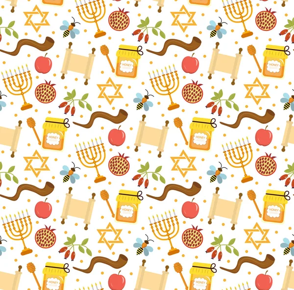 Patrón sin costuras, textura para el nuevo año judío. Rosh Hashanah, Shana Tova fondo de pantalla. Ilustración vectorial — Archivo Imágenes Vectoriales
