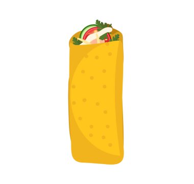 Shawarma Arap Türk gıda düz tarzı. Beyaz arka planda izole edilmiş. Vektör çizimi