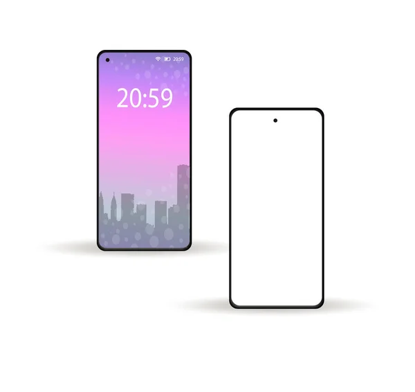 Smartphone moderne 2020 style 3D réaliste avec écran blanc blanc de maquette. Illustration vectorielle — Image vectorielle