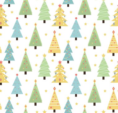 Mutlu noeller, kusursuz desen. Şirin Noel ağaçları dokusu. Vektör illüstrasyonu