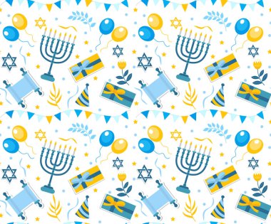 Mutlu bar mitzvah şablonları. Yahudi bayramının doğum günü dokusu ve geçmişi tekerrür ediyor. Vektör illüstrasyonu