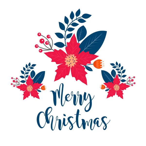 Boldog karácsonyi keret banner téli növények, Holly, Poinsettia, fenyő ág, fenyő. Sablon a tervezéshez, képeslapok, meghívók. Vektorillusztráció — Stock Vector