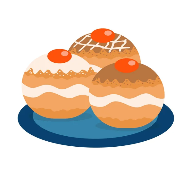 Chanukka Donuts Ikone flach, Cartoon-Stil. Vektorillustration — Stockvektor