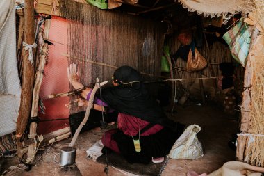 Fas - 28 Eylül 2019: Merzouga, Fas 'ta göçebe hayatı