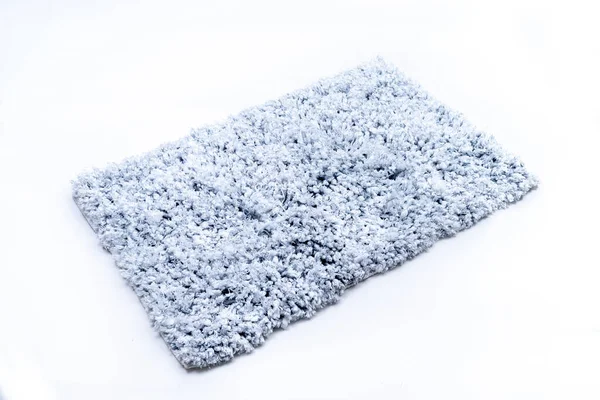 Flat Lay Blue Navy Color Microfiber Bath Mat Isolated White — Stock Photo, Image