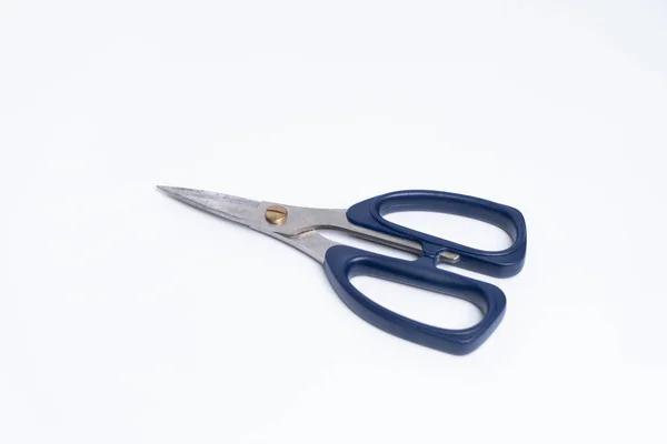 Top View Pair Blue Color Plastic Scissors Isolated White Background — Stock Photo, Image