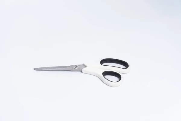 Top View Pair White Color Plastic Scissors Isolated White Background — Stock Photo, Image