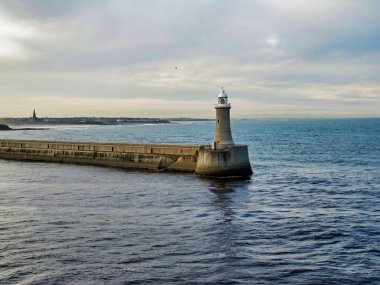Newcastle Limanı 'nın sonundaki deniz feneri Tyne Nehri, İngiltere