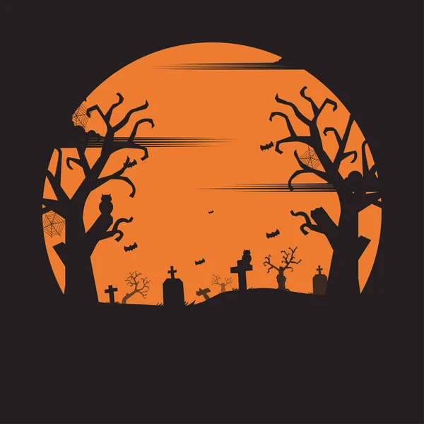 Festa Halloween Fundo Noite Férias Conceito Silhueta Ilustração Vetorial Plana — Vetor de Stock