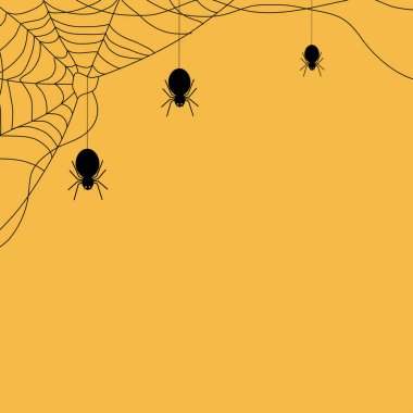 Cadılar Bayramı arka plan tatili. Örümceklerle ve ağlarla dolu bir arka plan. Vektör illüstrasyon düz tasarım