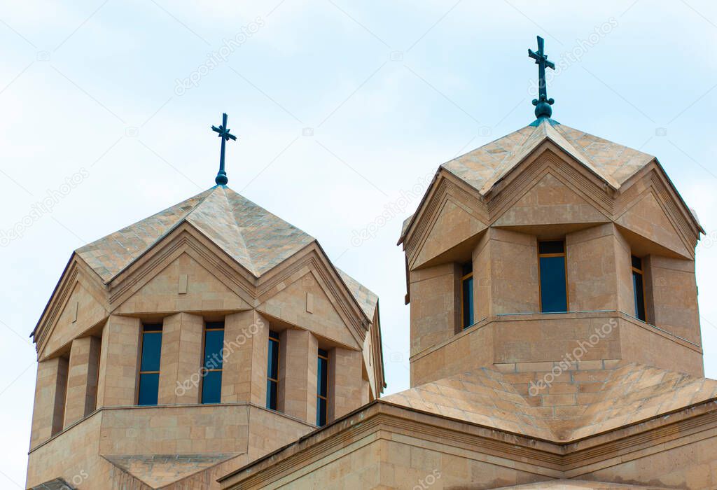  church in Armenia under blue sky background